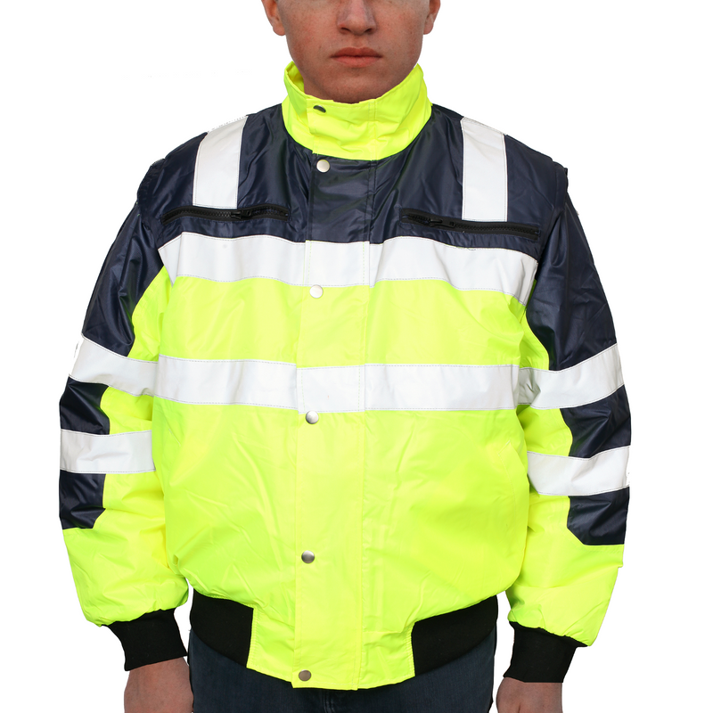 Load image into Gallery viewer, 3-in-1 Hi Vis Safety Bomber Jacket Waterproof Reflective Quilted - Yellow/Navy-3
