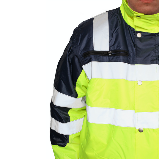 3-in-1 Hi Vis Safety Bomber Jacket Waterproof Reflective Quilted - Yellow/Navy-4