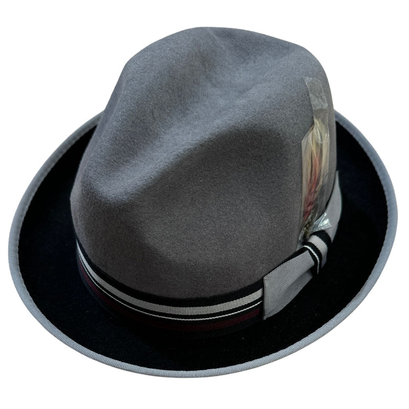Load image into Gallery viewer, 100% Wool Trilby Hat in Grey/Black with Feather-0
