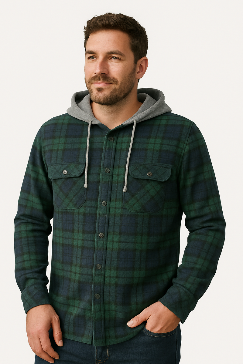 Load image into Gallery viewer, Mens Cotton Flannelette Shirt w Jersey Hood Long Sleeve Flannel-4

