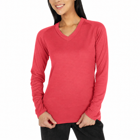 ExOfficio Dri Lattice V Neck Long Sleeve Top Tee T-Shirt 2011-1417 Womens - Pomegranate-1