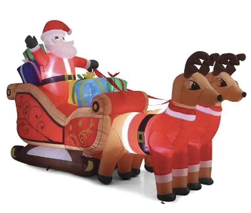 Load image into Gallery viewer, 320cm Xmas Father Christmas Charm Santa Sleigh With Reindeer + LED Lights Inflatable-1
