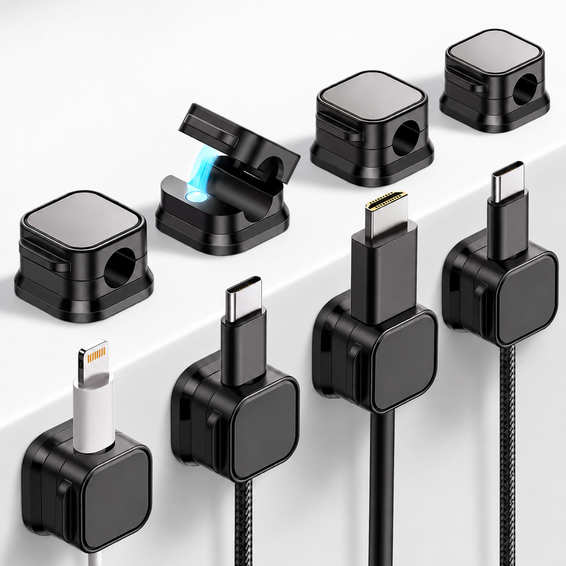 Load image into Gallery viewer, Set of 8 Cable Tidy Organizer Clips Cord Lead Holder in Black-1
