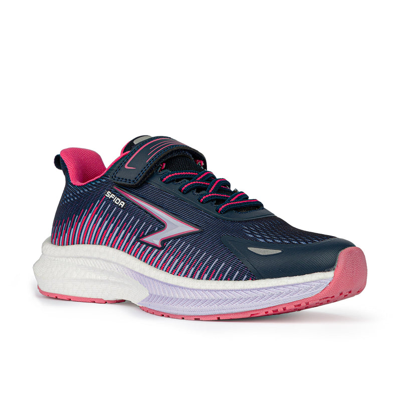 Load image into Gallery viewer, Zephyr 2.0 Girls Runners - Navy/Lavender/Fuchsia V Strap
