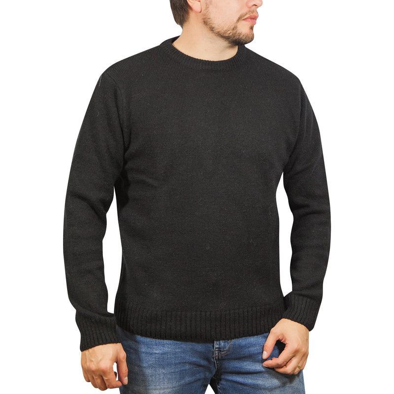 Load image into Gallery viewer, 100% SHETLAND WOOL CREW Round Neck Knit JUMPER Pullover Mens Sweater Knitted - Plain Black
