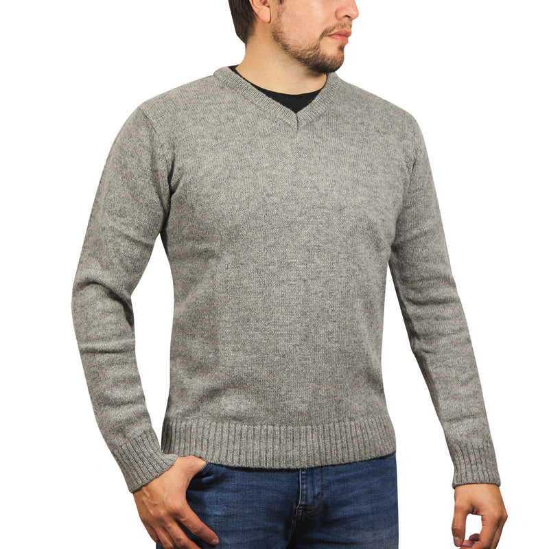 Load image into Gallery viewer, 100% Shetland Wool V Neck Knit Jumper Pullover Mens Sweater Knitted - Grey (21)
