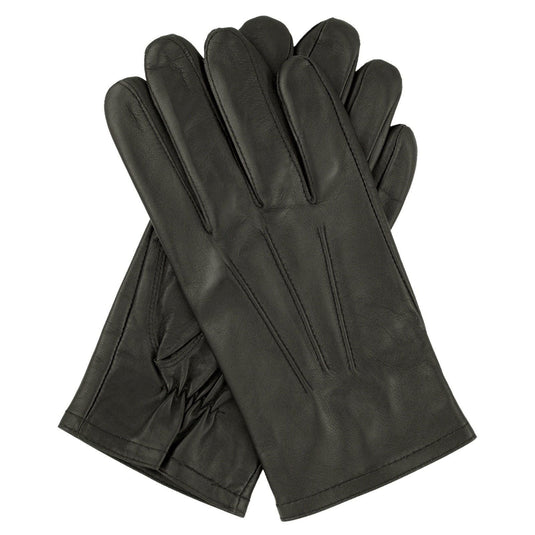 Dents Mens Genuine Full Grain Leather Gloves 3 Point Stitch Fleece Lined Warm Winter - Navy