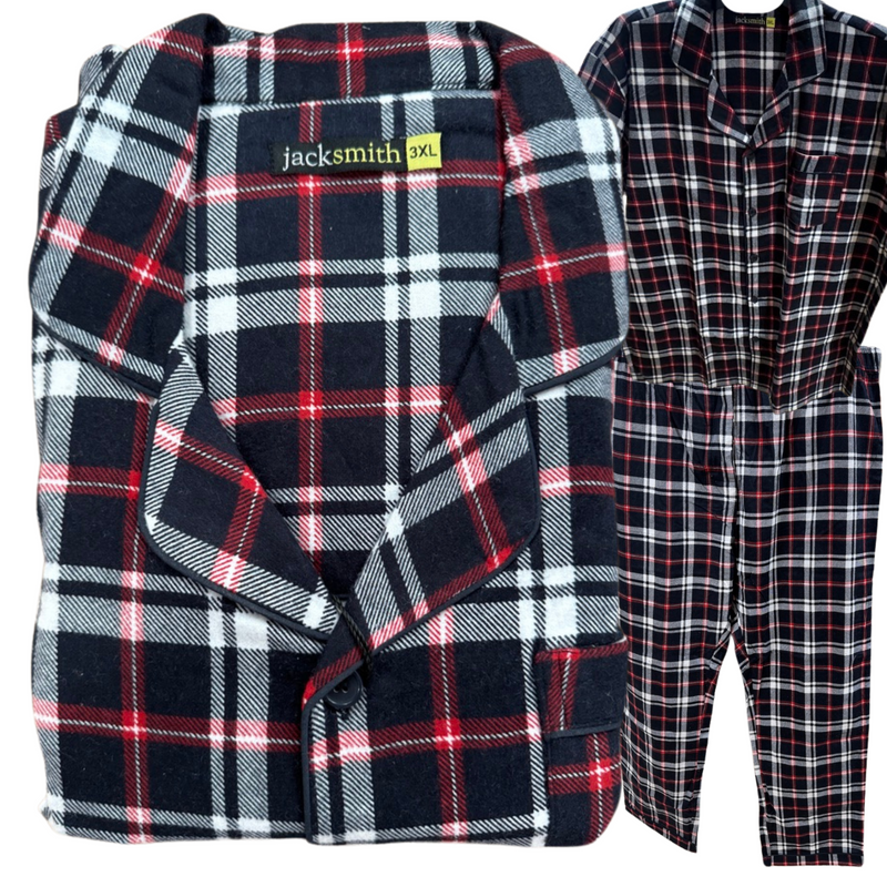 Load image into Gallery viewer, Mens Plus Size Flannelette Pyjamas 100% Cotton PJs Set Top Pants in Red Check
