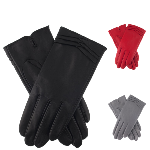Dents Womens Leather Gloves With Pleat Detail And Fine Fleece Lining - Black