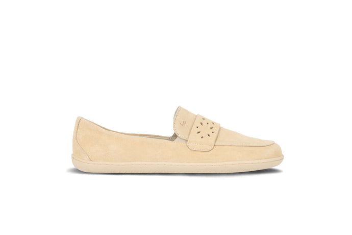 Be Lenka Bianca beige leather moccasins for women with decorative perforated strap, ideal for casual outfits.