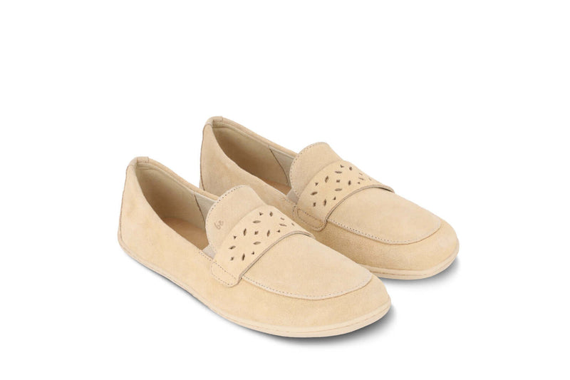 Load image into Gallery viewer, Be Lenka Bianca Beige leather moccasins for women with decorative perforated strap, perfect for dresses and trousers.
