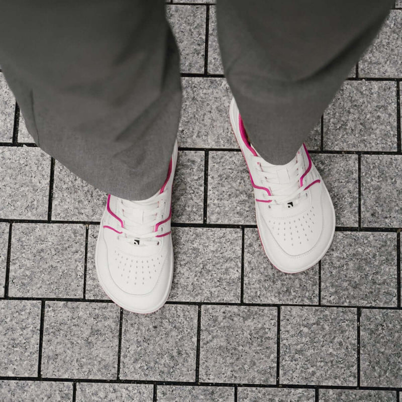 Load image into Gallery viewer, Eco-friendly Barefoot Sneakers Barebarics Arise - White &amp; Raspberry Pink
