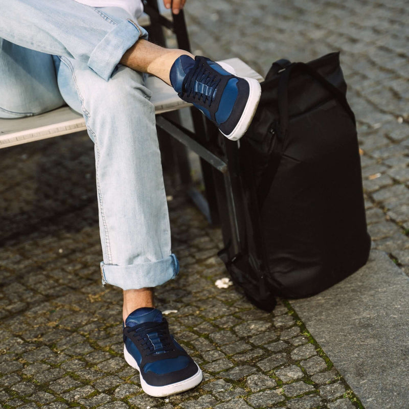 Load image into Gallery viewer, Eco-friendly Barefoot Sneakers Barebarics - Axiom - Dark Blue &amp; White
