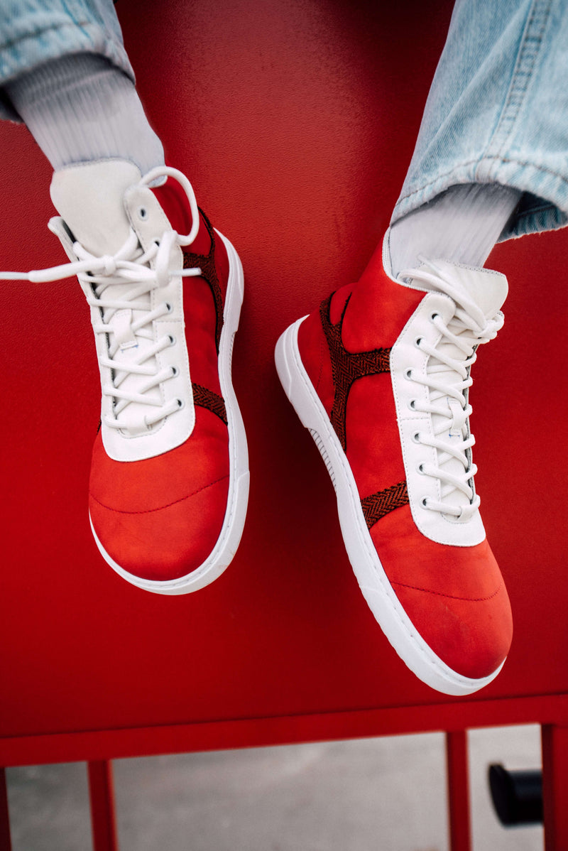 Load image into Gallery viewer, Eco-friendly Barefoot Sneakers Barebarics - Hifly - Red &amp; White

