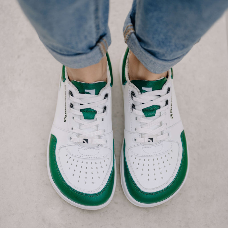 Load image into Gallery viewer, Eco-friendly Barefoot Sneakers Barebarics Wave - White &amp; Dark Green
