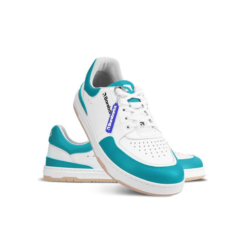 Load image into Gallery viewer, Eco-friendly Barefoot Sneakers Barebarics Wave - White &amp; Dark Turquoise
