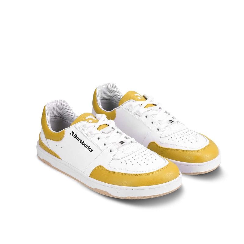 Load image into Gallery viewer, Eco-friendly Barefoot Sneakers Barebarics Wave - White &amp; Sunset Yellow
