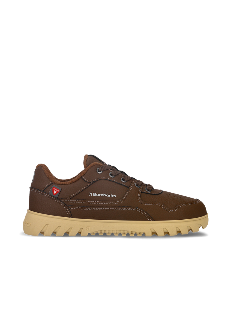 Load image into Gallery viewer, Barebarics Zing Frost dark brown barefoot sneakers with sustainable leather and Primaloft technology.
