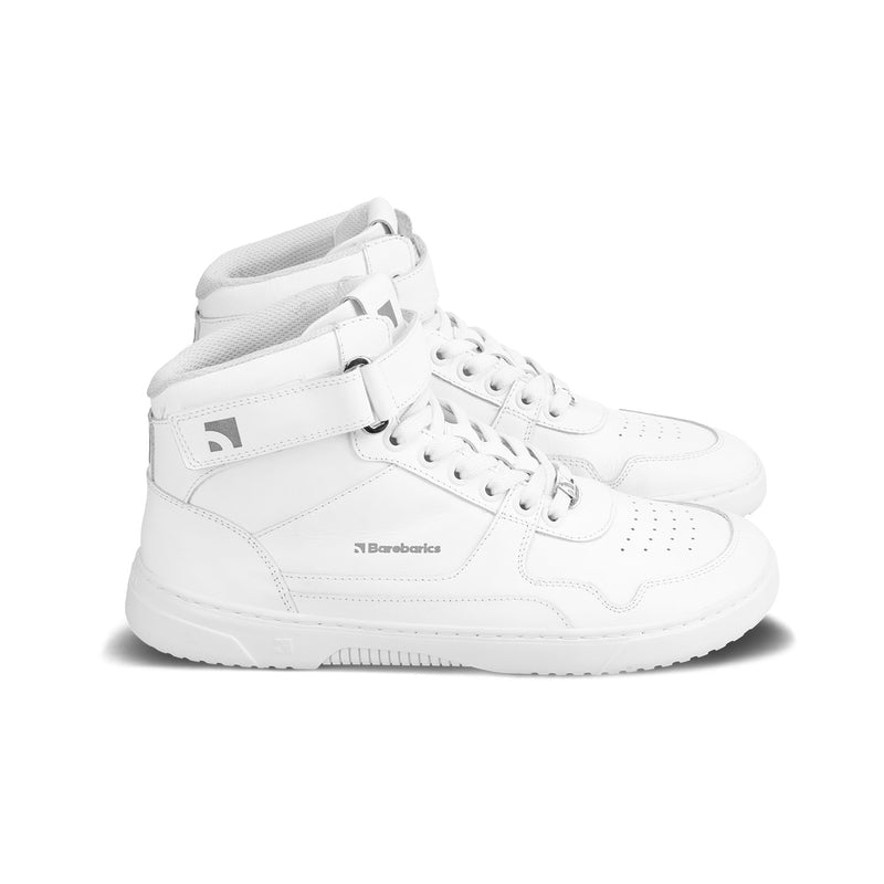 Load image into Gallery viewer, Barebarics Zing High Top sneakers in all white, stylish and comfortable for year-round wear, featuring ankle-height design.
