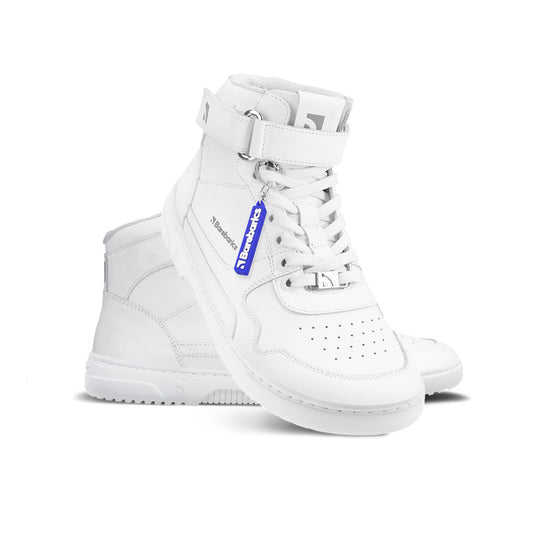Barefoot Sneakers Barebarics Zing High Top in all white, stylish and comfortable for year-round wear.