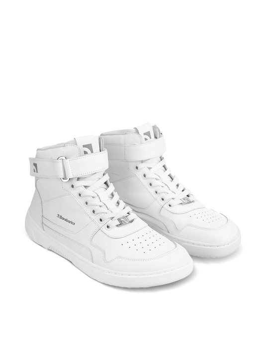 Barebarics Zing High Top sneakers in all white, stylish and comfortable for year-round wear.