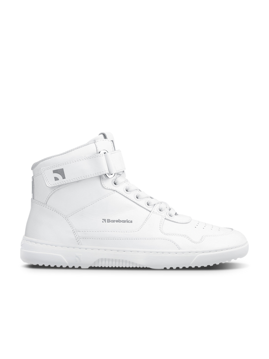 Barebarics Zing High Top sneakers in all white, stylish and comfortable for year-round wear.