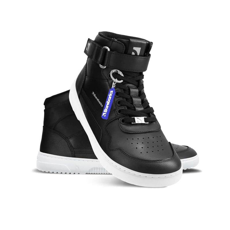 Load image into Gallery viewer, Barebarics Zing High Top Barefoot Sneakers – Black White Leather
