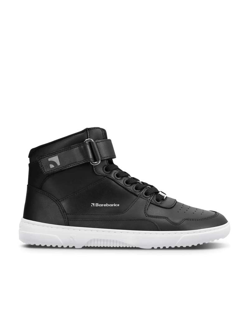 Load image into Gallery viewer, Barebarics Zing High Top Barefoot Sneakers – Black White Leather
