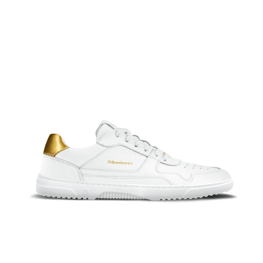 Eco-friendly Barefoot Sneakers Barebarics Zing - White & Gold - Leather