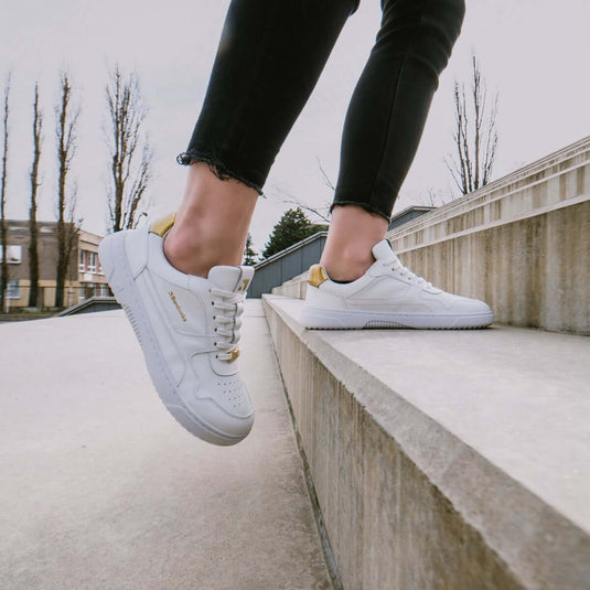 Eco-friendly Barefoot Sneakers Barebarics Zing - White & Gold - Leather