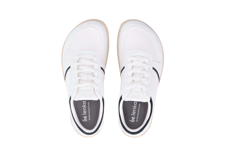 Load image into Gallery viewer, Be Lenka Echo white and black vegan barefoot sneakers from above, featuring a comfortable and flexible design.
