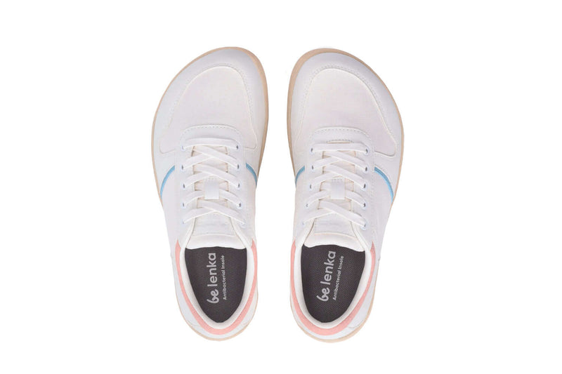 Load image into Gallery viewer, Be Lenka Echo vegan barefoot sneakers in white with cotton candy accents, ideal for comfort and style.
