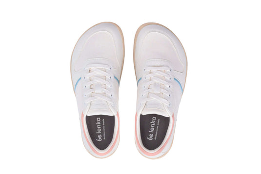 Be Lenka Echo vegan barefoot sneakers in white with cotton candy accents, ideal for comfort and style.