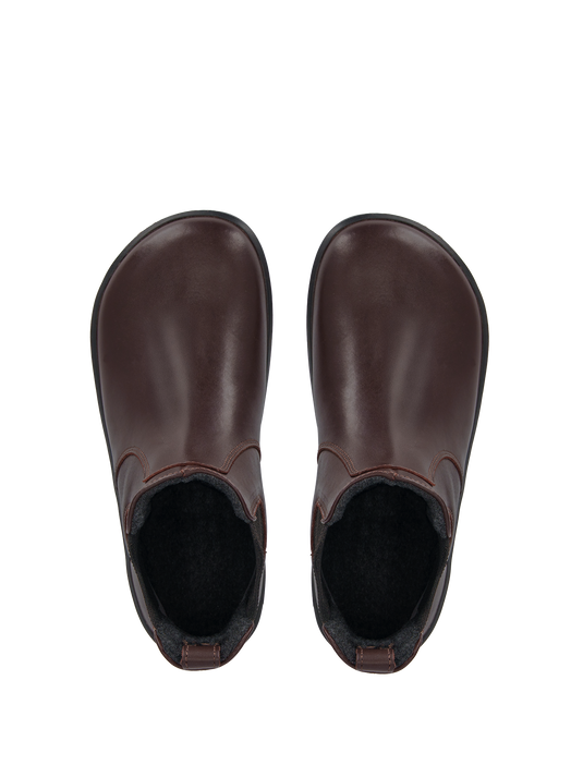 Be Lenka Entice Neo Barefoot Boots in dark brown, showcasing a sleek design and comfortable fit, ideal for winter wear.