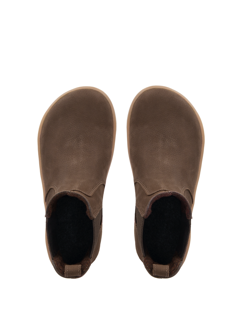Load image into Gallery viewer, Be Lenka Entice Neo Barefoot Boots in Matte Dark Brown, top view, featuring wide toe box and soft interior.
