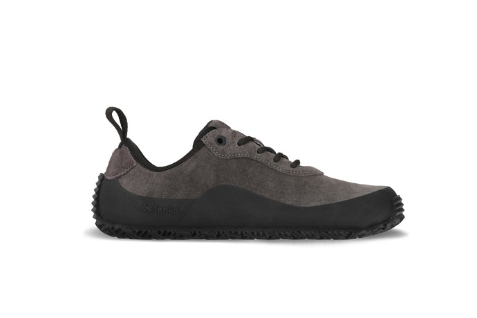 Be Lenka Trailwalker 3.0 dark grey barefoot shoes for outdoor adventures, featuring flexible lightweight design and TrailproGrip sole.