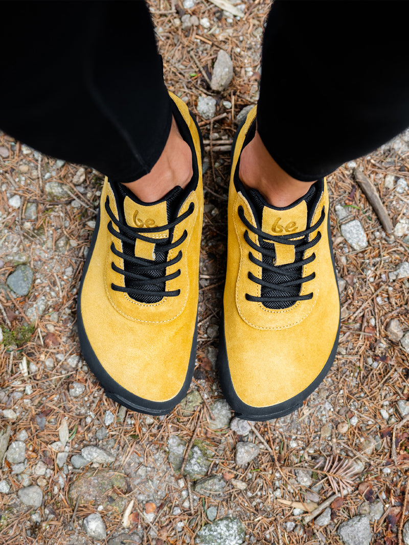Load image into Gallery viewer, Top view of yellow Be Lenka Trailwalker 3.0 shoes, ideal for outdoor adventures and mountain trails.
