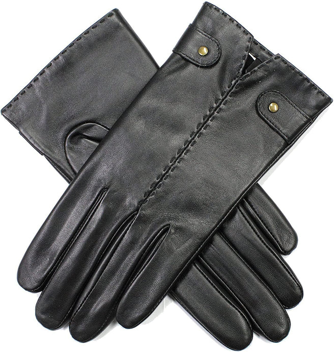 Dents Womens Audrey Leather Gloves with Fleece Lining Hand Stitched - Brown