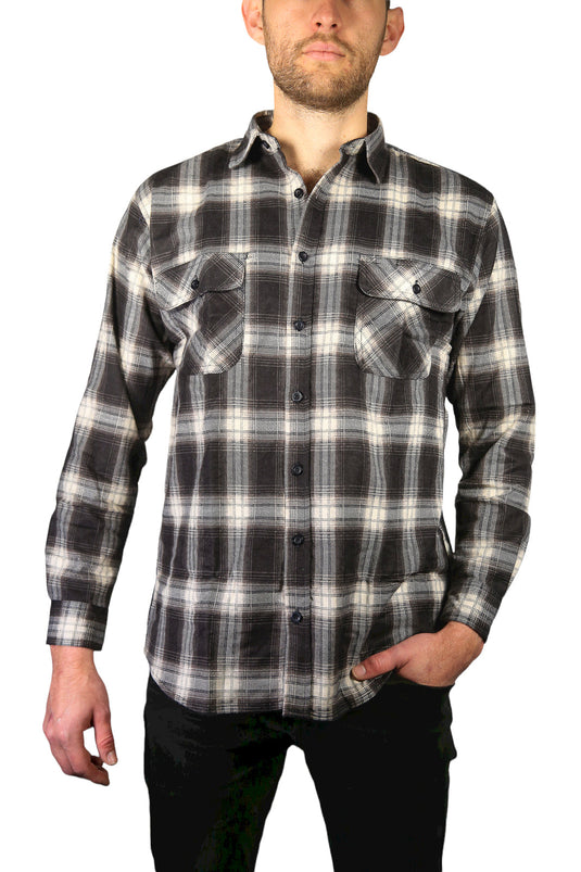 Mens Flannelette Long Sleeve Shirt 100% Cotton Check Authentic Flannel - Full Placket - Red