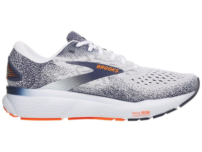 Mens Brooks Ghost 16 Running Shoes in White/Peacoat/Orange – Size 8.5