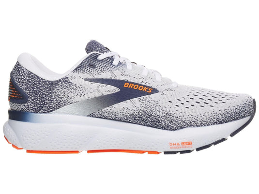 Mens Brooks Ghost 16 Running Shoes in White/Peacoat/Orange – Size 8.5