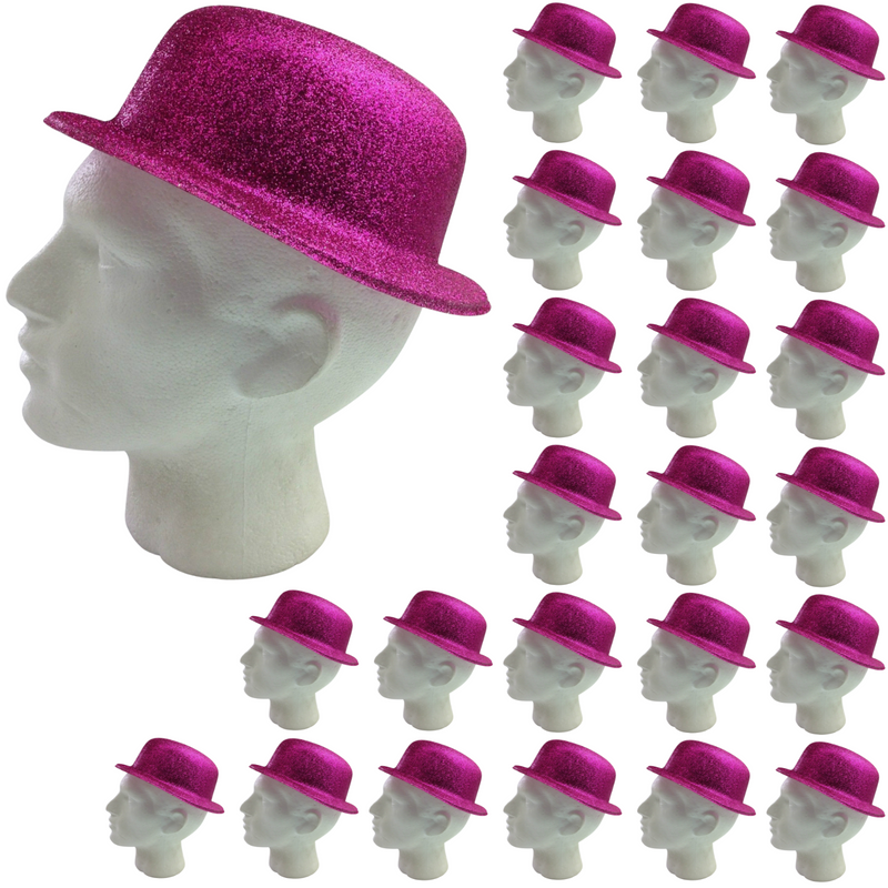Load image into Gallery viewer, 24x GLITTER BOWLER HAT Fancy Party Plastic Costume Cap Fun Dress Up Sparkle BULK - Orange
