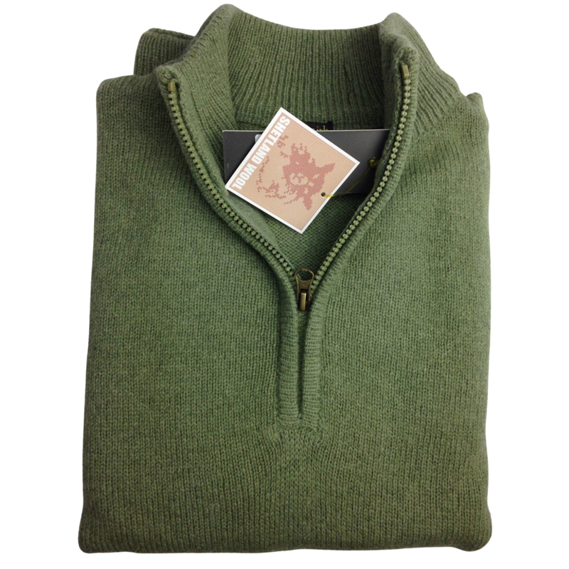 Load image into Gallery viewer, 100% SHETLAND WOOL Half Zip Up Knit JUMPER Pullover Mens Sweater Knitted - Sage (86)
