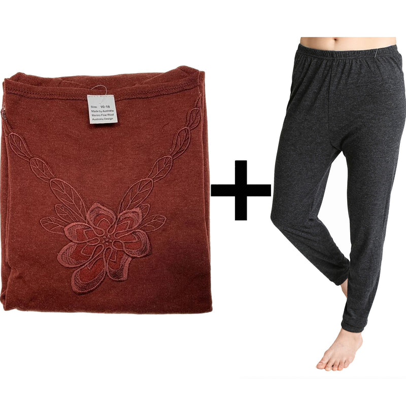 Load image into Gallery viewer, 2pcs Set Womens Merino Wool Blend Pants &amp; Top Underwear Leggings Thermal Thermals
