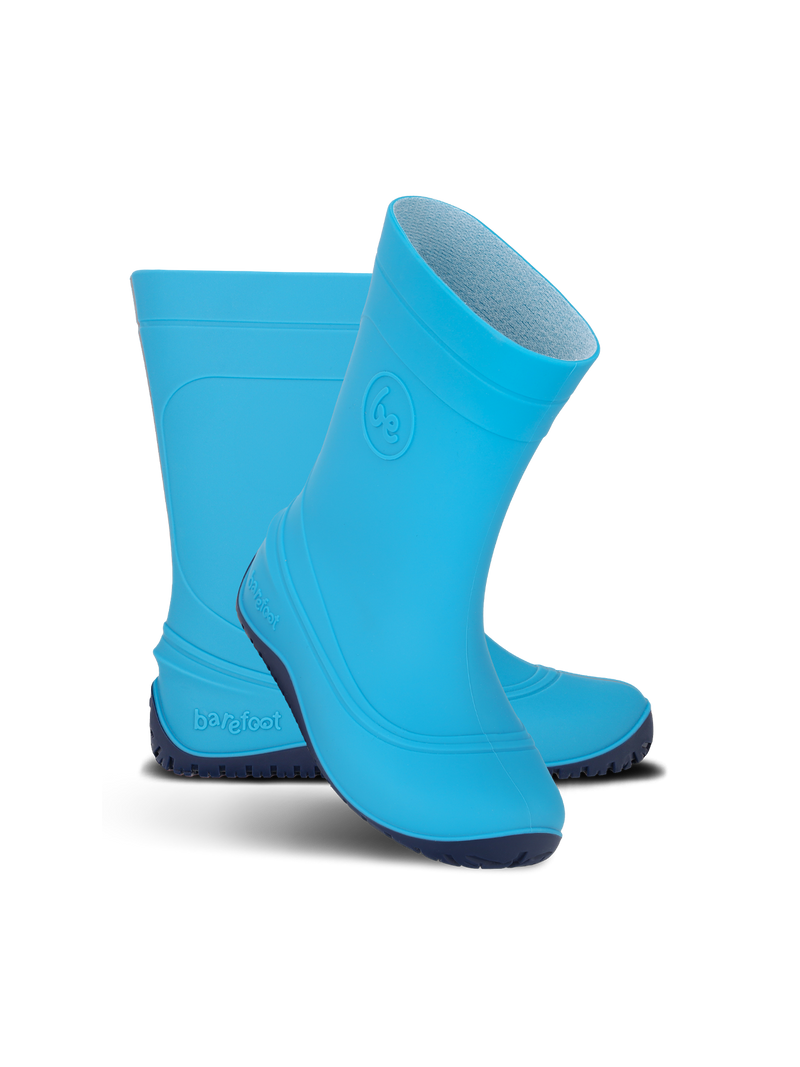 Load image into Gallery viewer, Be Lenka Kids Barefoot Rain Boots in Aqua Blue, flexible design for natural movement and waterproof protection.
