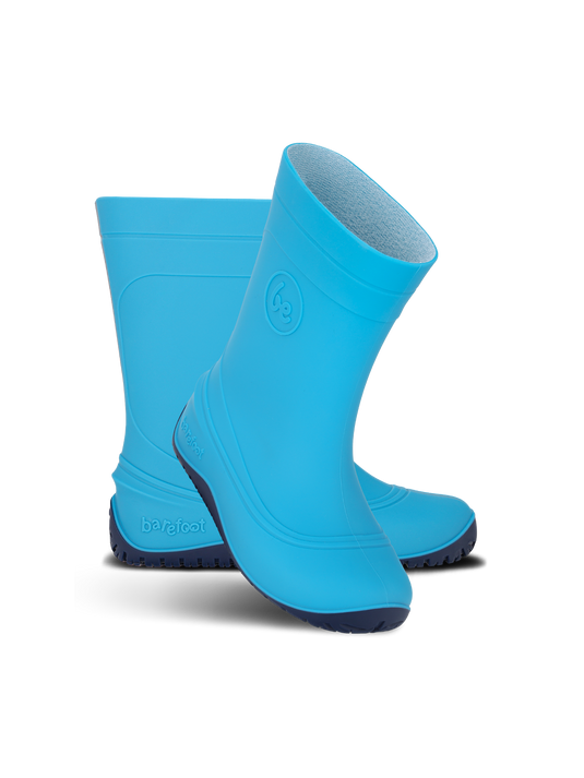 Be Lenka Kids Barefoot Rain Boots in Aqua Blue, flexible design for natural movement and waterproof protection.
