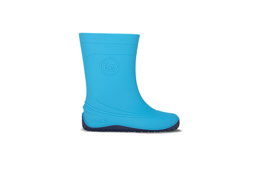Be Lenka Kids Barefoot Rain Boots in Aqua Blue, flexible and waterproof for outdoor play.