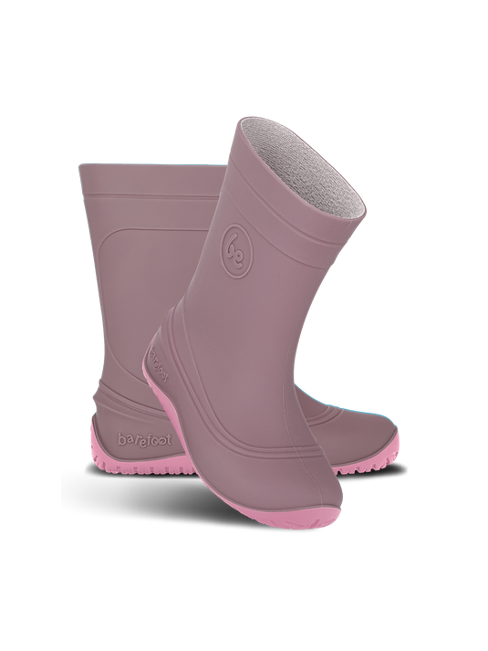 Be Lenka Kids Barefoot Rain Boots in Misty Pink, perfect for rainy days, designed for natural foot development.