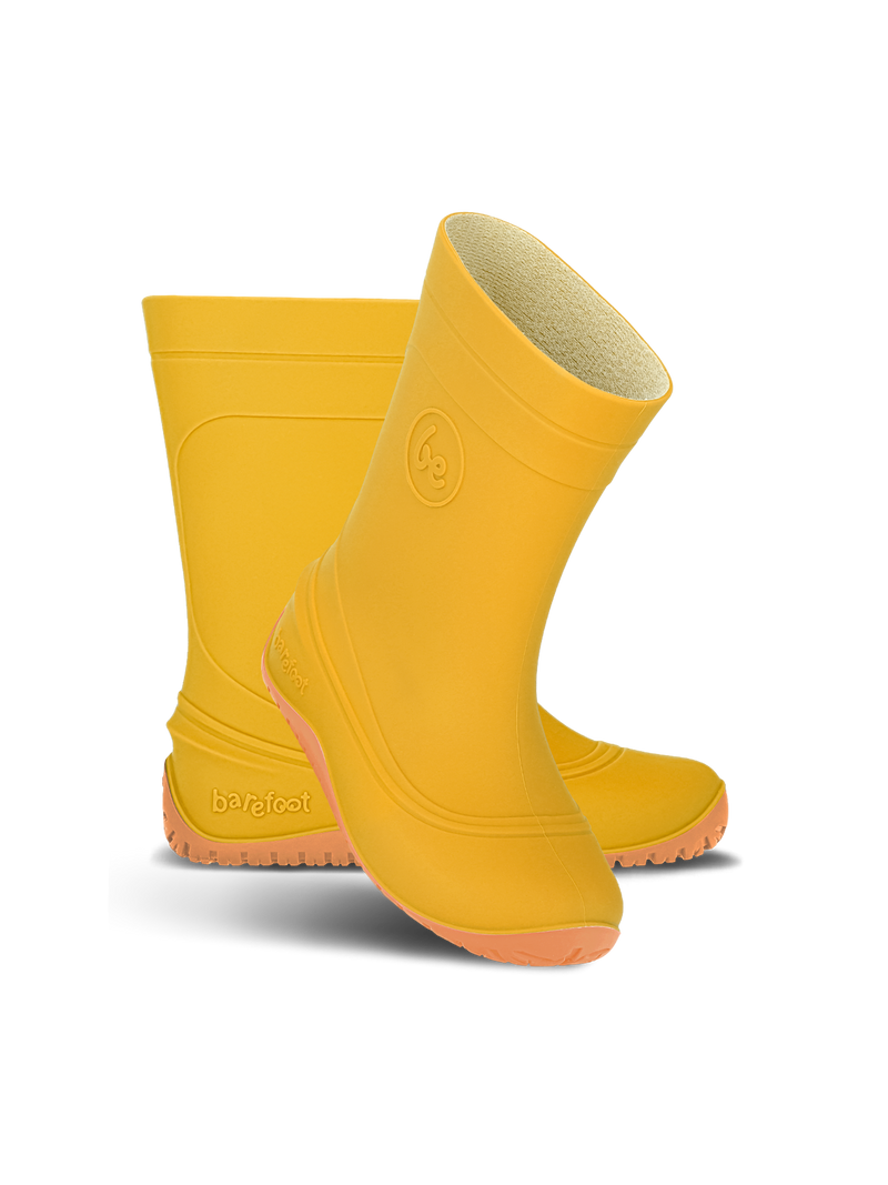 Load image into Gallery viewer, Be Lenka Kids Barefoot Rain Boots in yellow, designed for natural movement and keeping feet dry.
