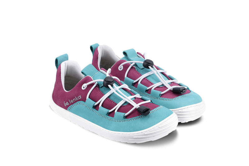 Load image into Gallery viewer, Eco-friendly Be Lenka Kids barefoot sneakers - Xplorer - Light Teal &amp; Plum
